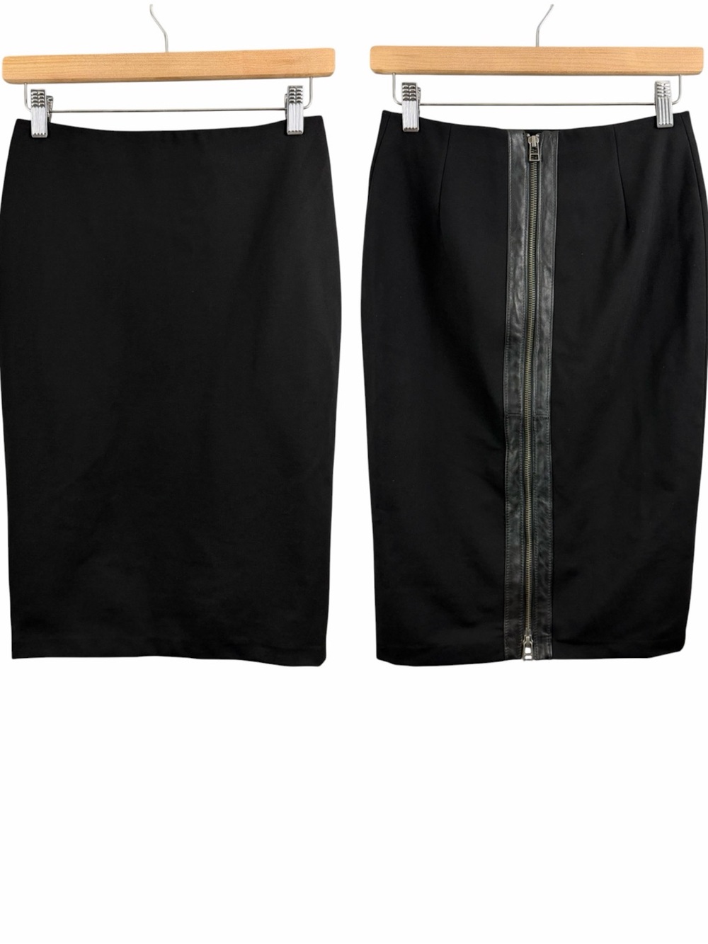 Danier Italian Leather Trim Two-Way Exposed Zipper Pencil Skirt Black Size 2